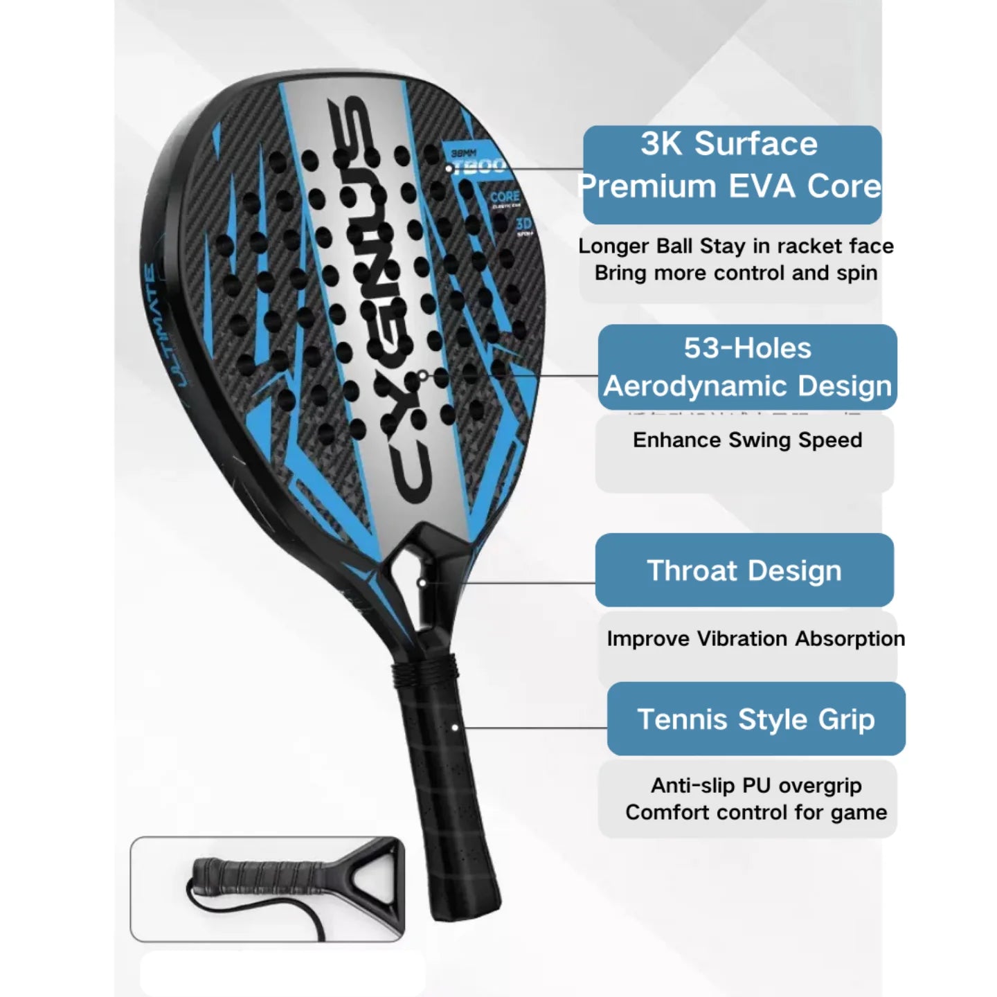 DUALE FORCE II .T800 Padel Racket ,Power and Control, Hybrid Padel for Intermediate and Advanced players