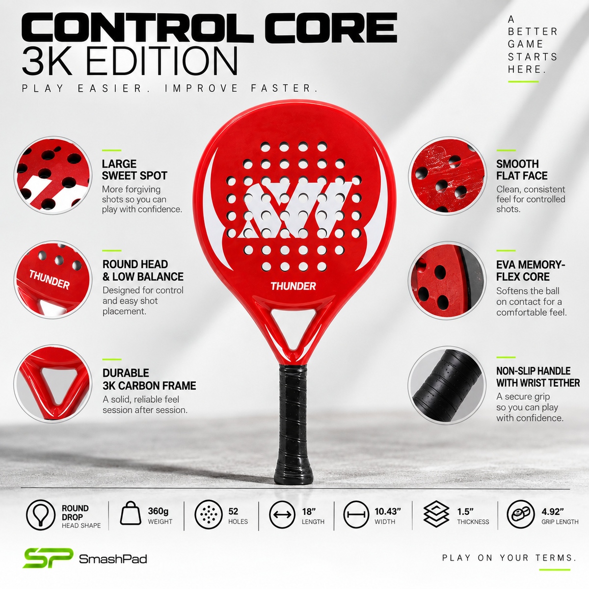 Control Core 3K padel racket, view 2