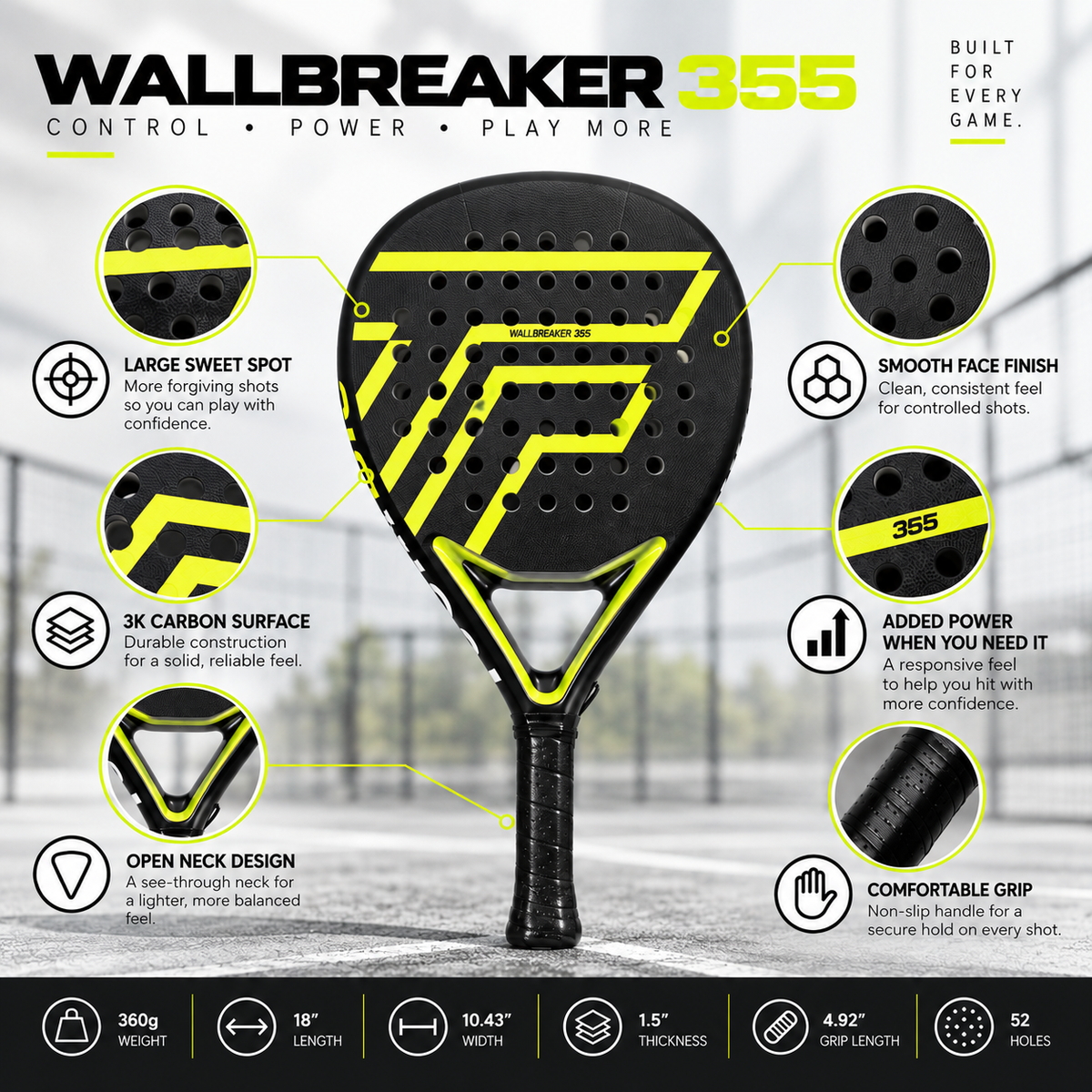 Tecnifibre Classic Control padel racket, view 2
