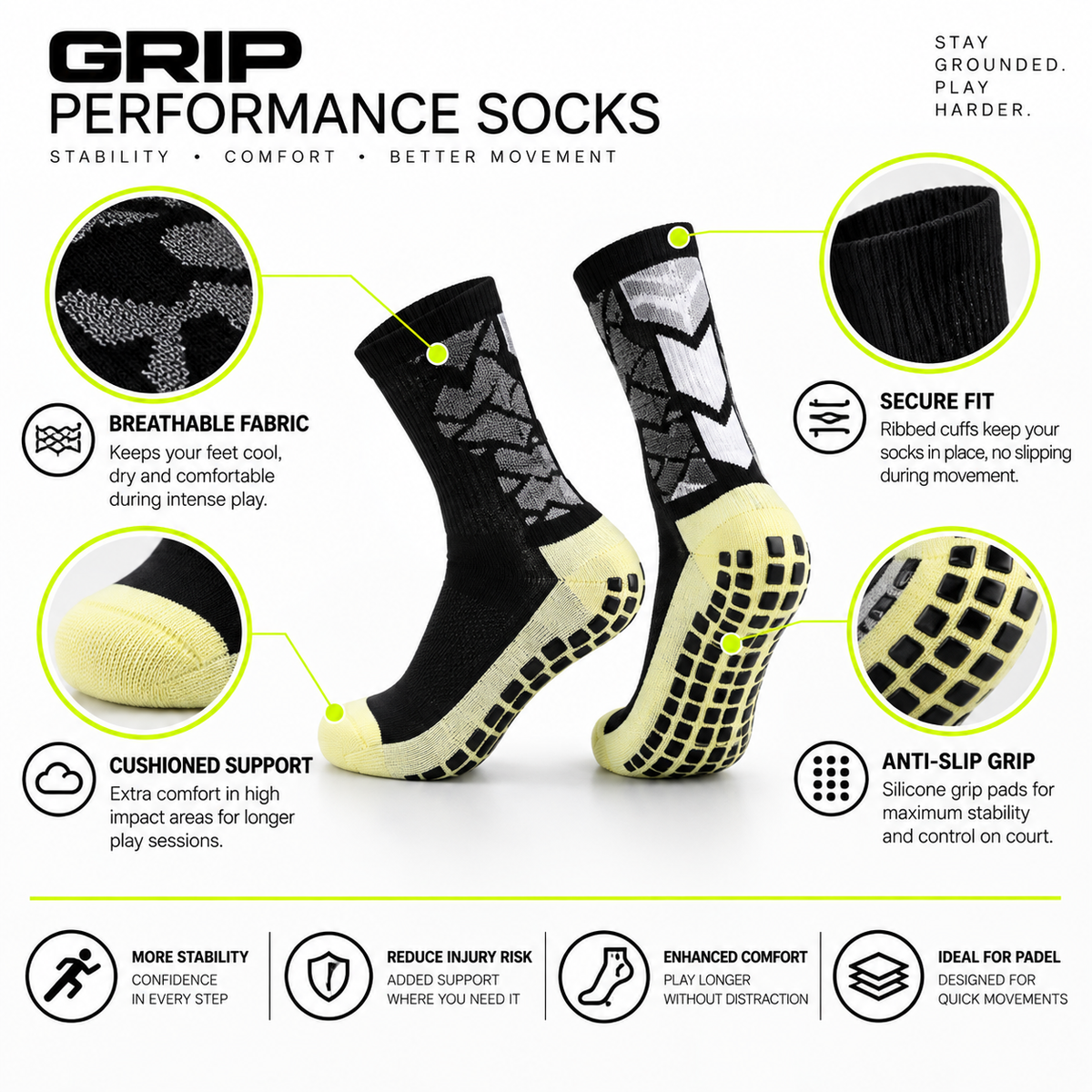 Padel grip performance socks