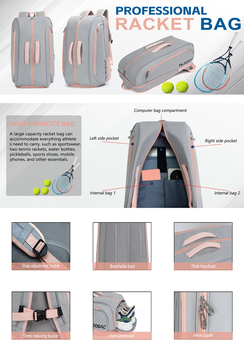 Grey Padel Racket Backpack