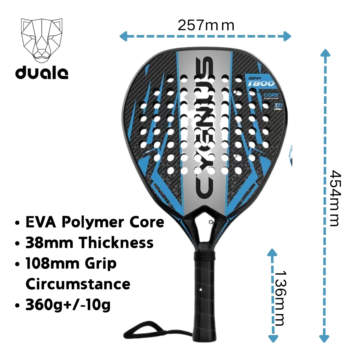 DUALE  FORCE II .T800 Padel Racket ,Power and Control, Hybrid Padel for Intermediate and Advanced players