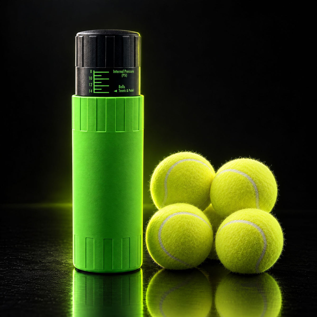 4-ball padel ball pressuriser shown with four padel balls #Color_Green