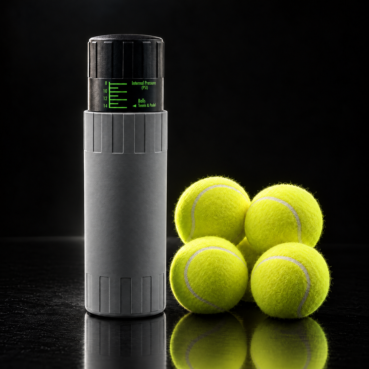 Grey 4-ball padel ball pressuriser with four padel balls #Color_Grey
