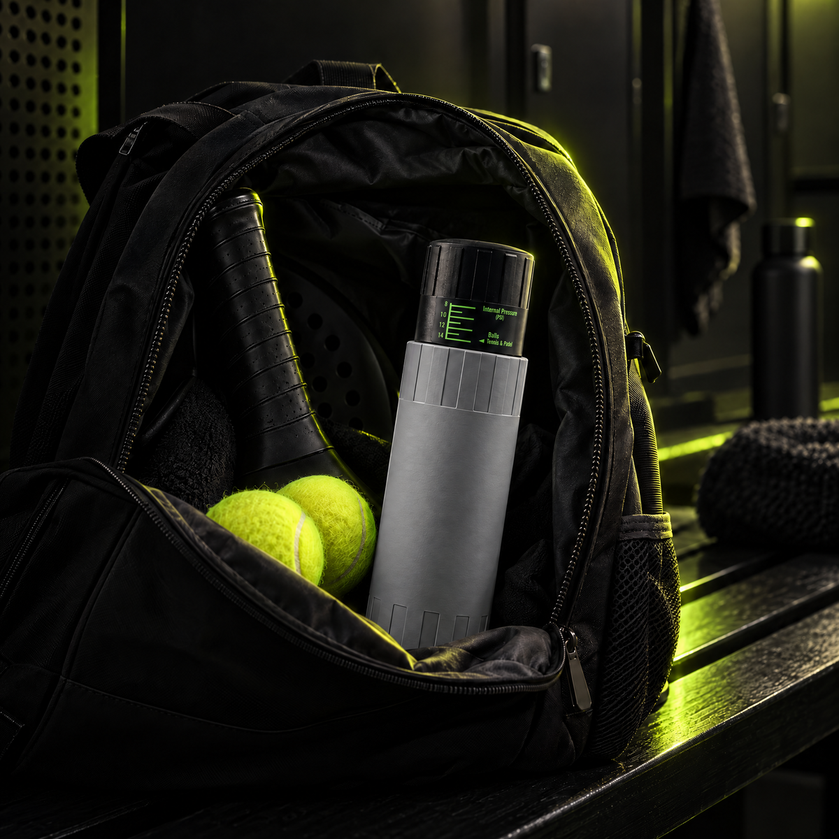 Grey pressuriser packed in a padel backpack #Color_Grey